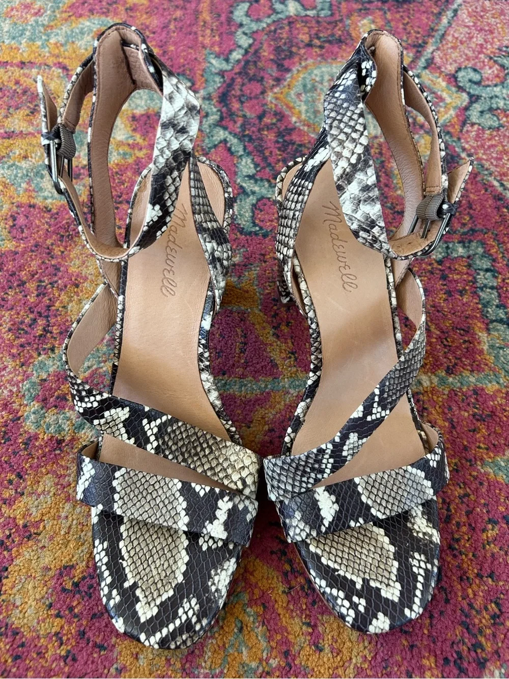 Madewell | Women’s Black/Cream Leather Faux Snake-Print The Liv Block Heel Sz 10 - Picture 4 of 16